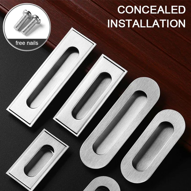 Circular Cabinet Pulls with Stainless Steel Embedded Concealed Open Installation Square Handle for Drawer and Cabinet Door