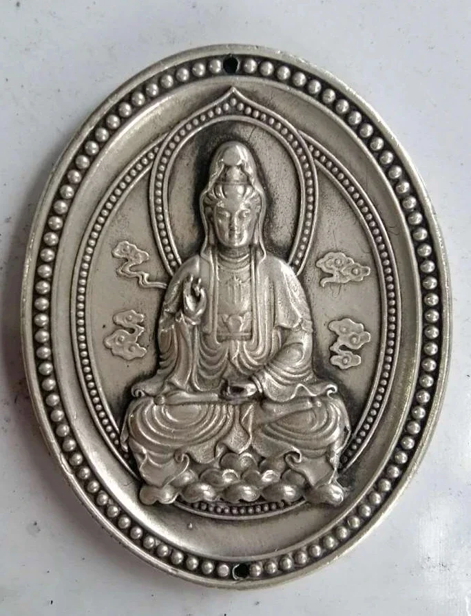 

Exquisite Old Chinese Metal Kwan-yin Avalokitesvara Auspicious Amulet Plate