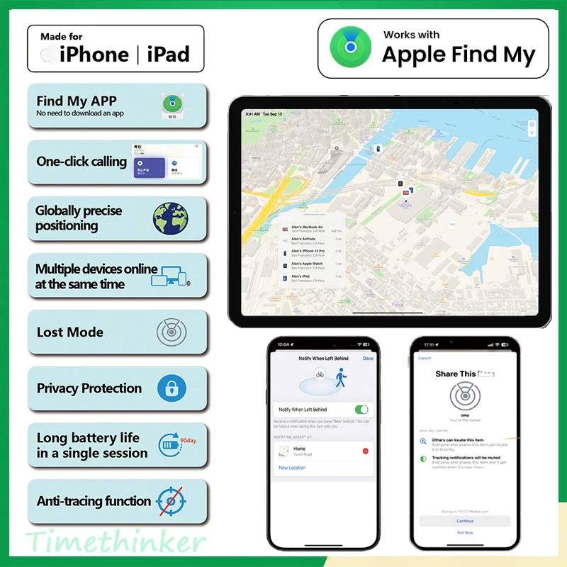 Timethinker Wireless Charging Tracking Card Smart GPS Locator Wallet Finder Works with Apple Find My App Blootooth Mini Tracker