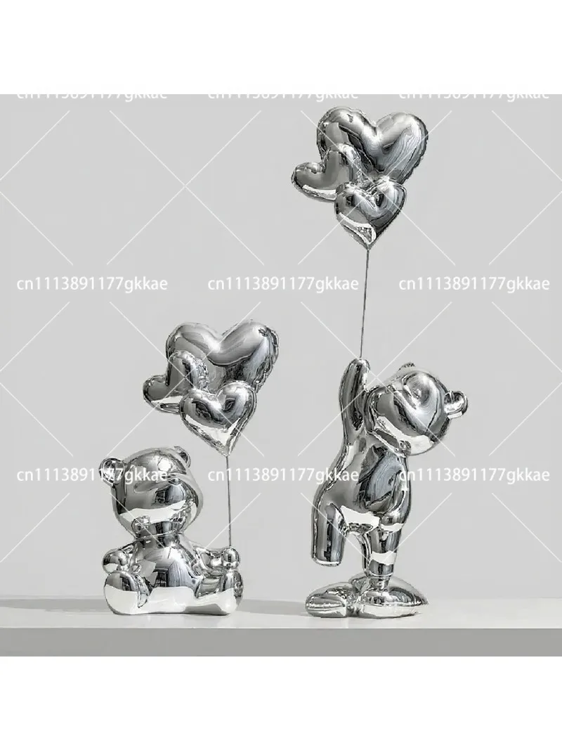 Modern Balloon Bear Resin Figurine Cute Love Home Decor Animal Sculpture Interior Statue for Living Room Gifts