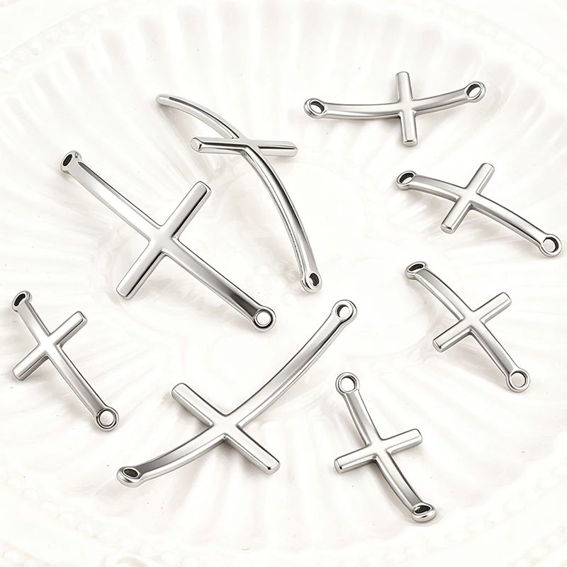 

5/10Pcs Stainless Steel Curved Cross Charms Connectors for Jewelry Materials DIY Charms Creation Necklace Bracelet Parts