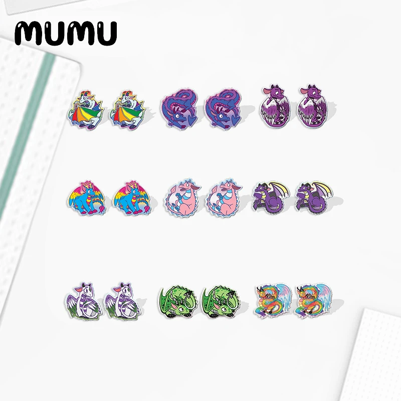 2023 New Pride Dragon Acrylic Stud Earring Animal Art Handmade Earrings Resin Epoxy Jewelry Gifts Friend