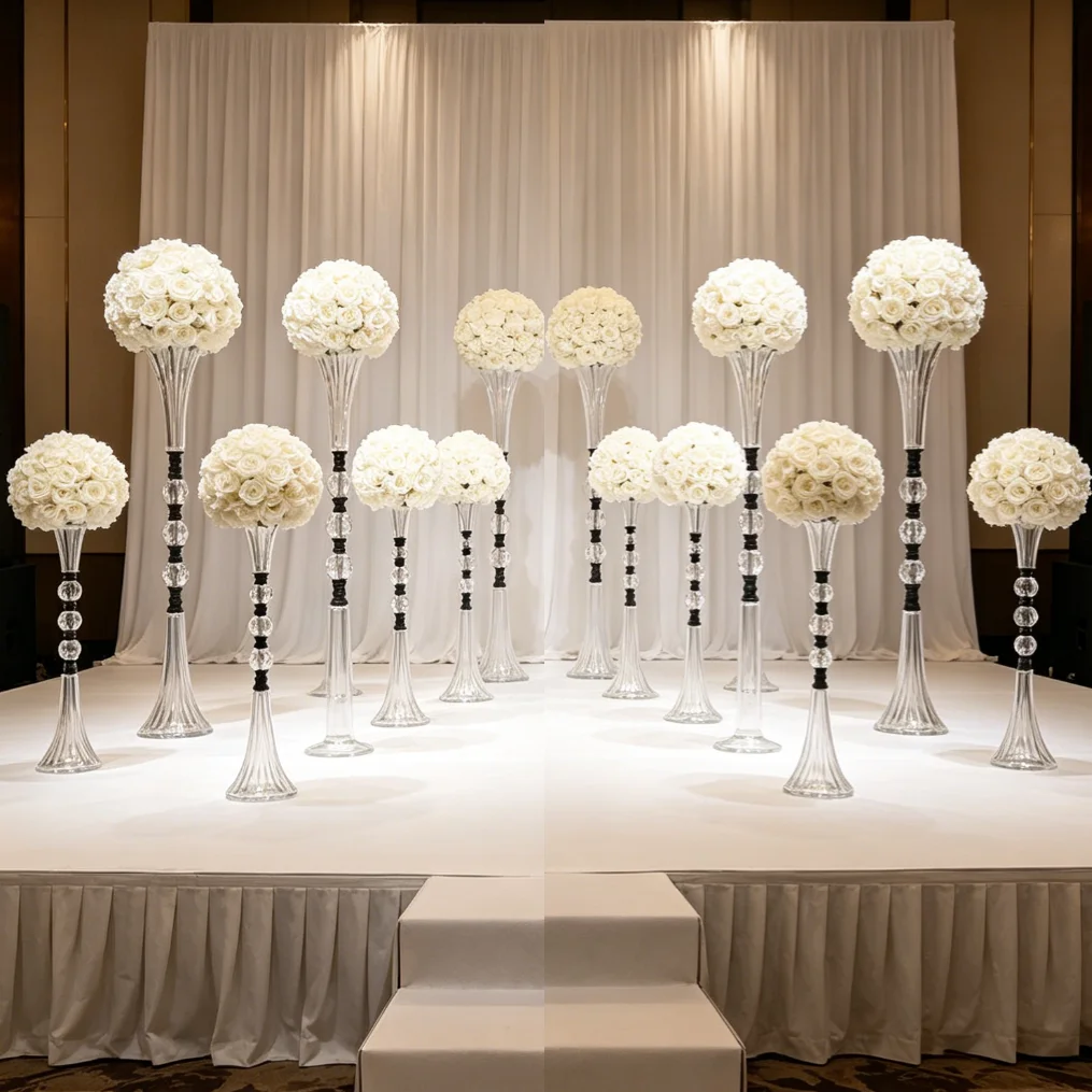 

10pcs 60-95cm Wedding Gold Table Centerpiece Stand Wedding Chandelier Table Props Flower Stand for Event Decoration