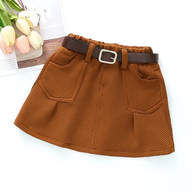 Girls 2024 New Fashion Solid Color Knitted Summer A-line Skirt+Free Solid Color Belt