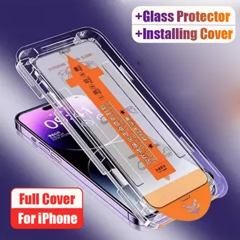 Tozsuz ekran koruyucu iPhone 13 11 12 14 15 Pro Max 14 artı hizalama montaj kapağı ile temperli cam