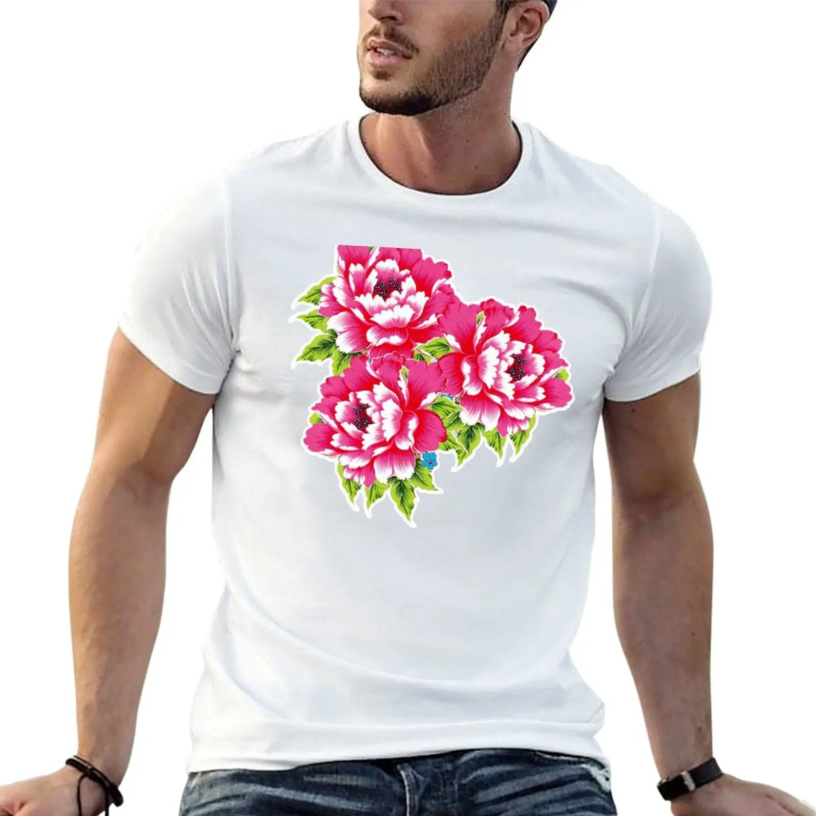 Red peony T-Shirt Holiday Party T-Shirt for Men