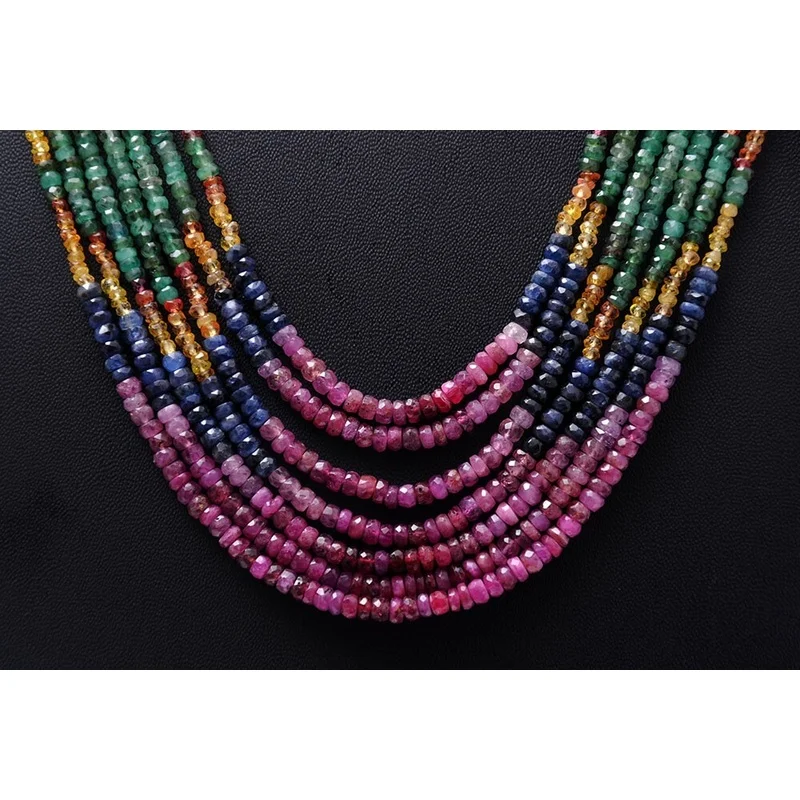 Gehna Jaipur Ruby, Emerald & Sapphire 7rows Gemstone Faceted Beads Necklace