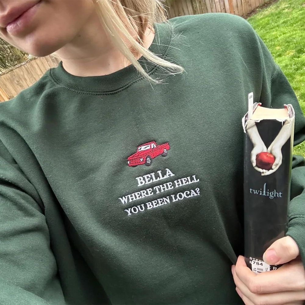 

Bella Where You Been Loca Quote, вышитые толстовки с круглым вырезом, унисекс, весна 2026, новый свободный пуловер, джемпер в винтажном стиле