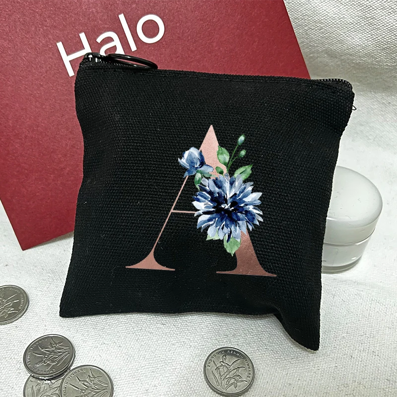 Fashion Flower Pattern Coin PursesCanvas Coin Wallet Lady Girls Earphone Coin Key Money Storage Bag Zipper Pouch Storage Bag