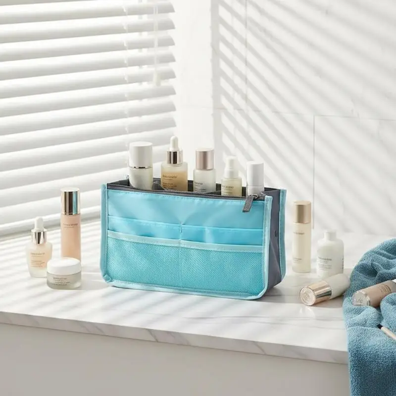 Bi-fold Storage Bag Multifunctional Double Zipper Foldable Cosmetic Organizer for Gift Giving Home Daily Makeup Storage