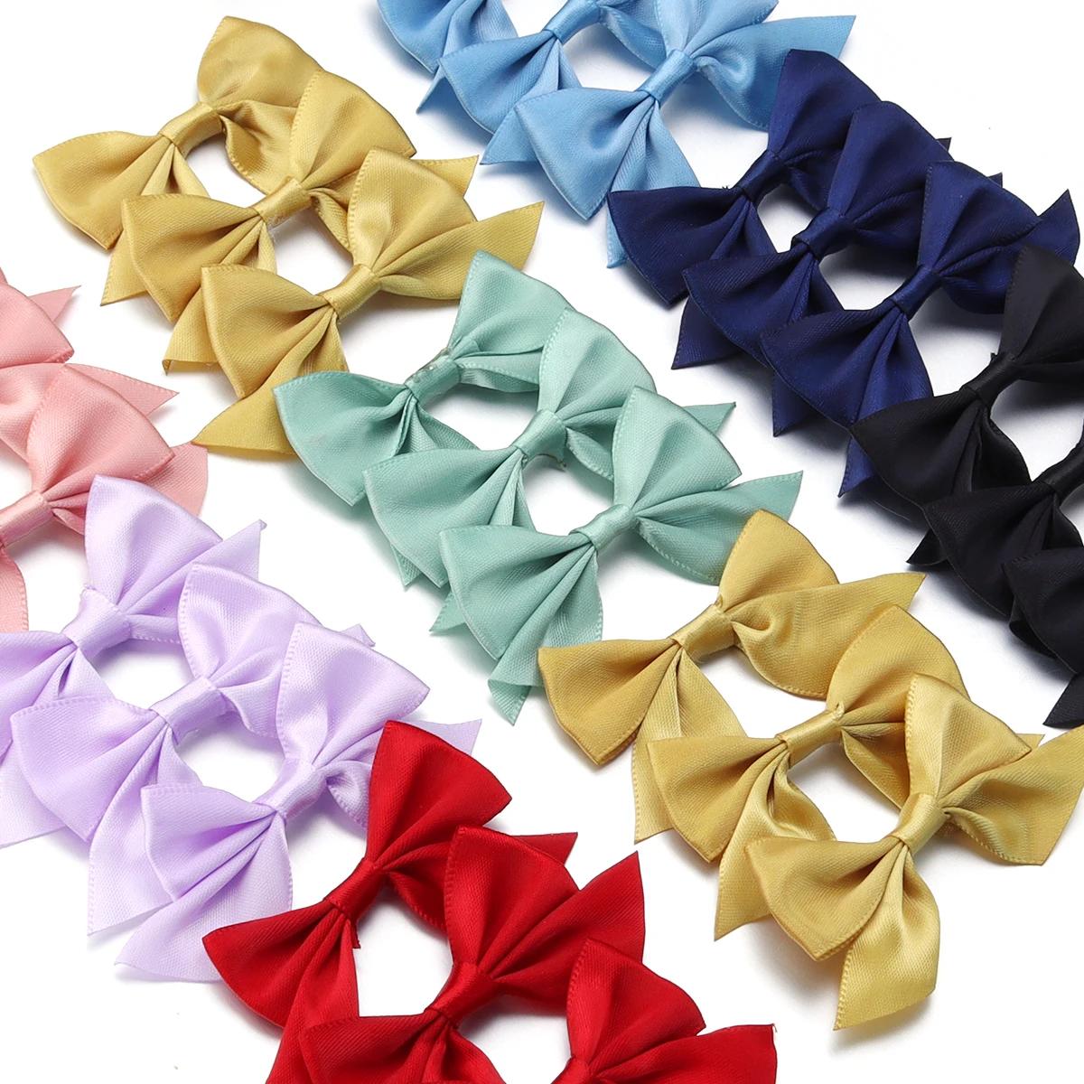 20pcs/lot 4x7cm Polyester Satin Ribbon Bows Colorful Handmade Bow Tie For DIY Handcraft Hairclip Party Decoration Accessories