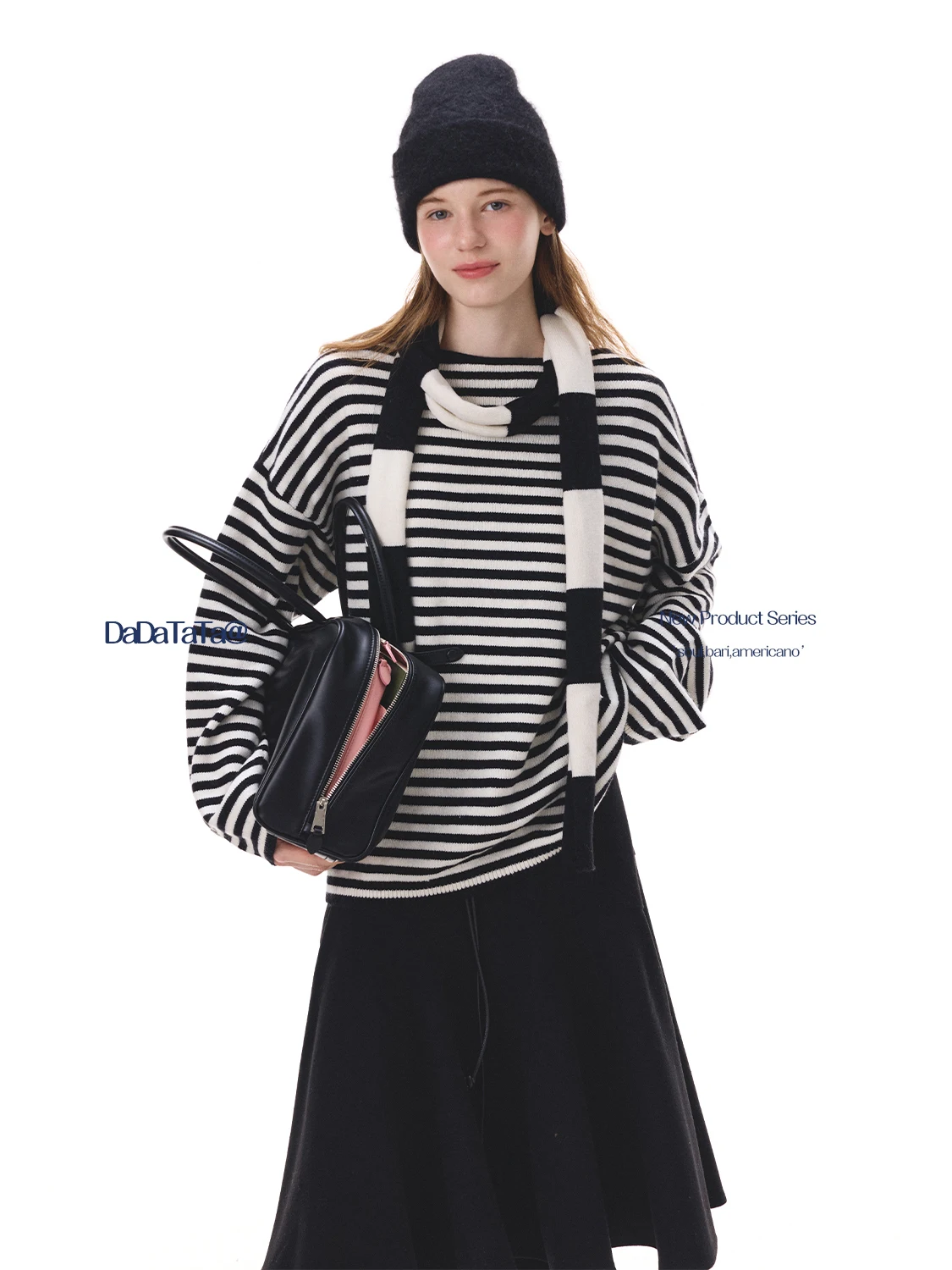 

JGGU Crystal Label Winter 2025 Fun Stripe Woolen Sweater Scarf Set Casual Sle Regular Fit Knitted Long Sve round Ne