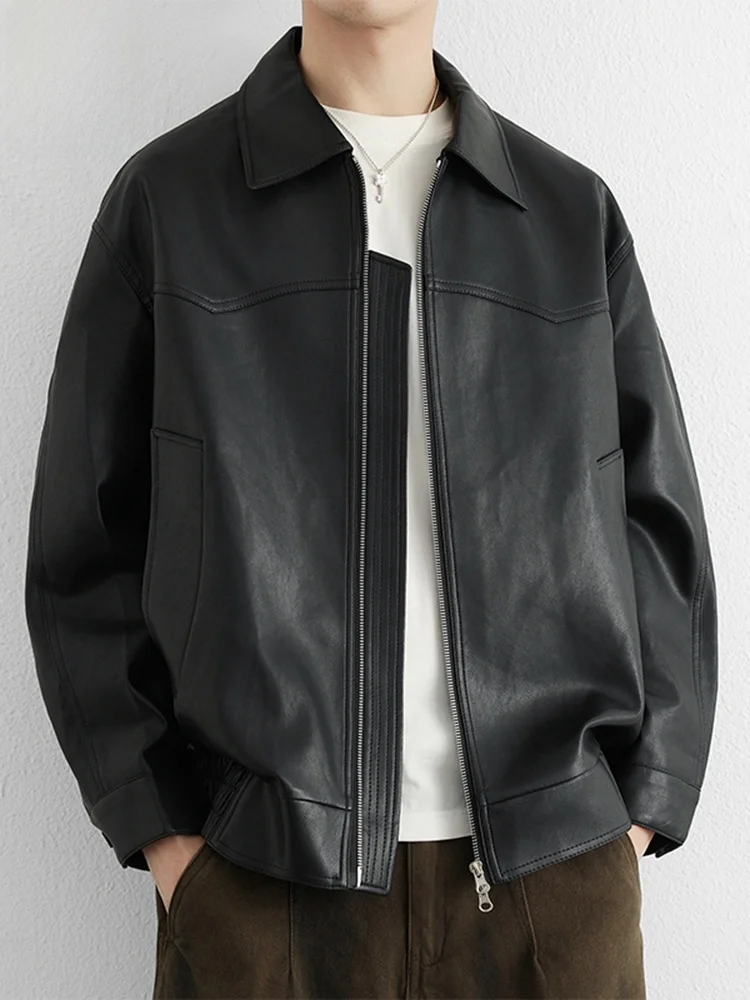

Rn Men's Leather Jaet Casual Loose Fit American Sle Spring Autumn New Faion Retro Coat Youth Polyester Inner Material