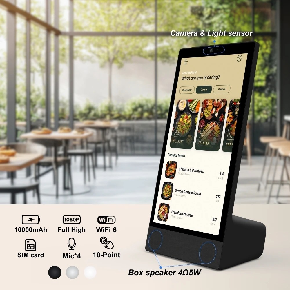 15.6-Inch Desktop Digital Signage Display Android14 Touch Menu Board With 10000mAh Battery 4 + 64GB For Coffee Shops And Retail