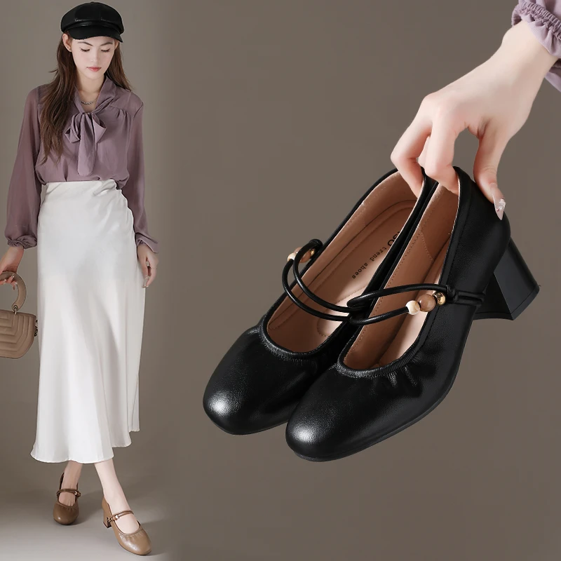 

Женские туфли на мелком каблуке с квадратным носком, плиссированные туфли без шнуровки на среднем каблуке, элегантные женские туфли-лодочки, осенняя женская обувь