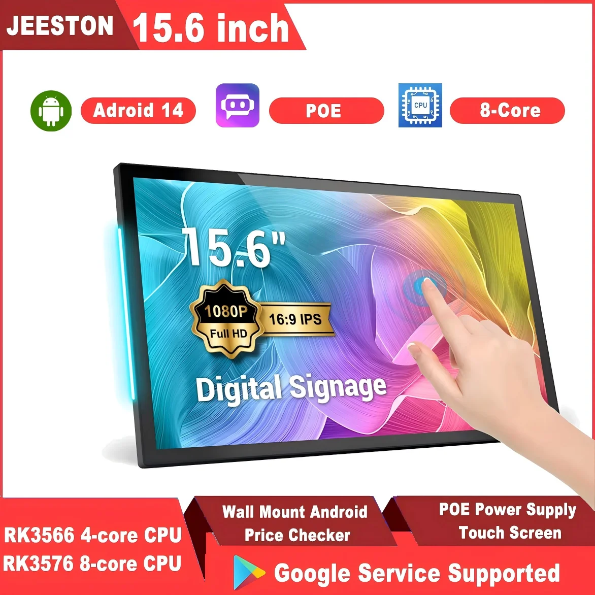 

Настенное крепление для планшета Smart Home с двусторонней подсветкой, 15,6-дюймовый сенсорный экран FHD, Android 14, 8-ядерный 4G 32G POE для домашней автоматизации