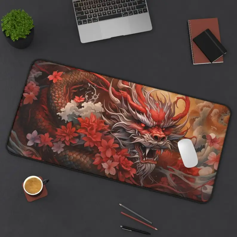 

Asian Dragon Pattern Table Mat, Cute Table Decoration,XXL Non-slip Waterproof Gaming Mouse Pad, Perfect Gift for Friends