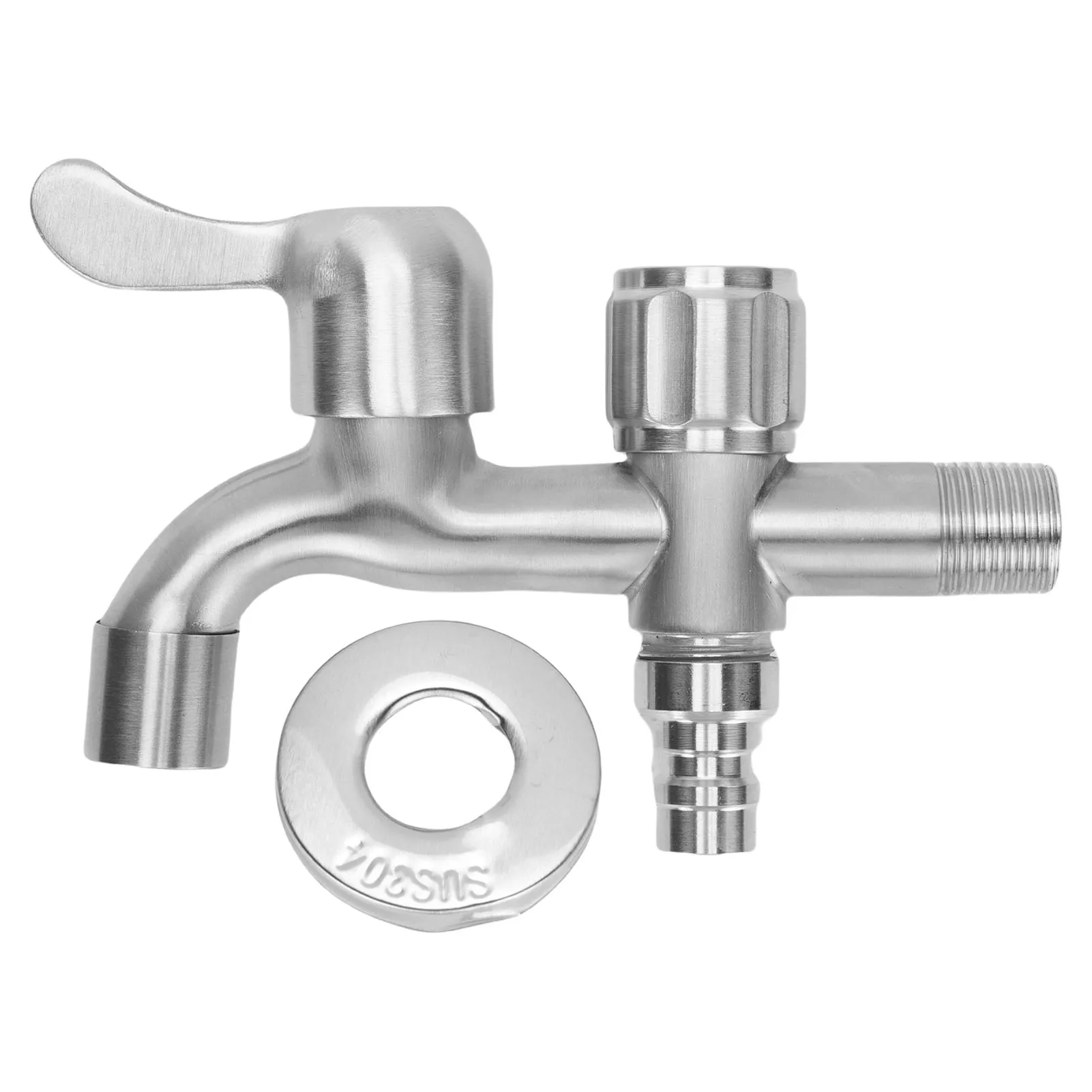 

G1/2 Faucet 304 Stainless Steel Quick Opening Double Outlets Lengthened Water Tap for Washing Machine