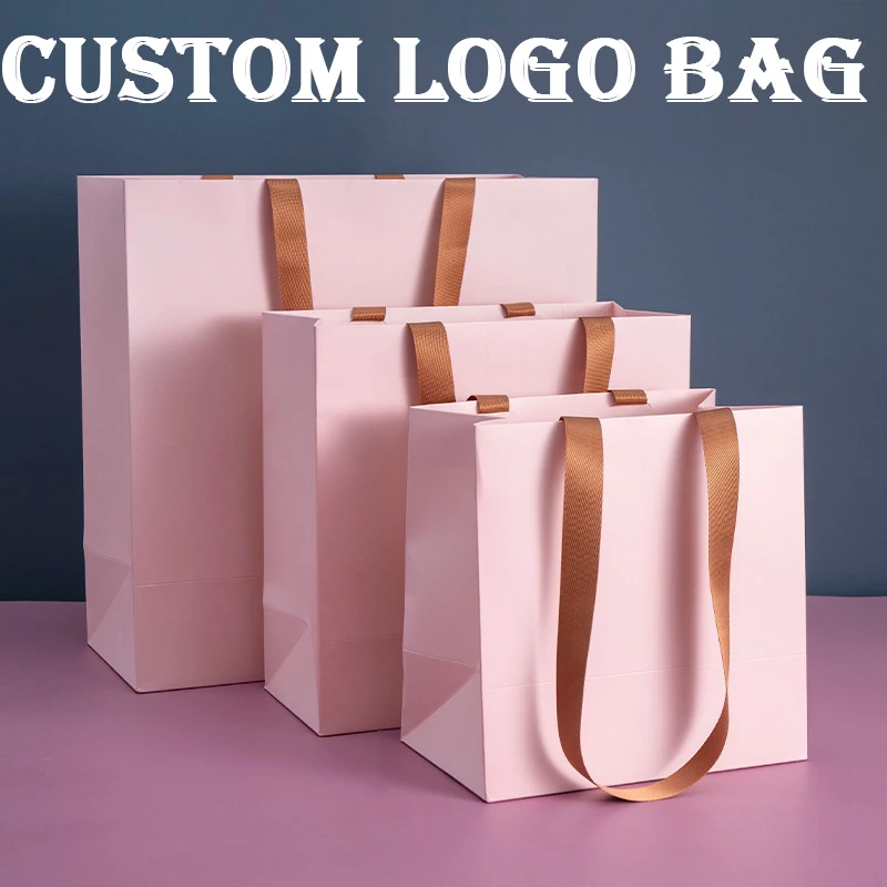 

5Pcs Personization your Brand Logo Shopping Bags For Wig Clothes Package Paper Bags For Small Business Bags HIgh Quality Bags