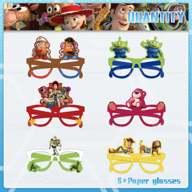 12 pezzi Toy Story Decorazione per feste Occhiali di carta Maschere Foto Puntelli cosplay Bomboniere Forniture per feste di buon compleanno per