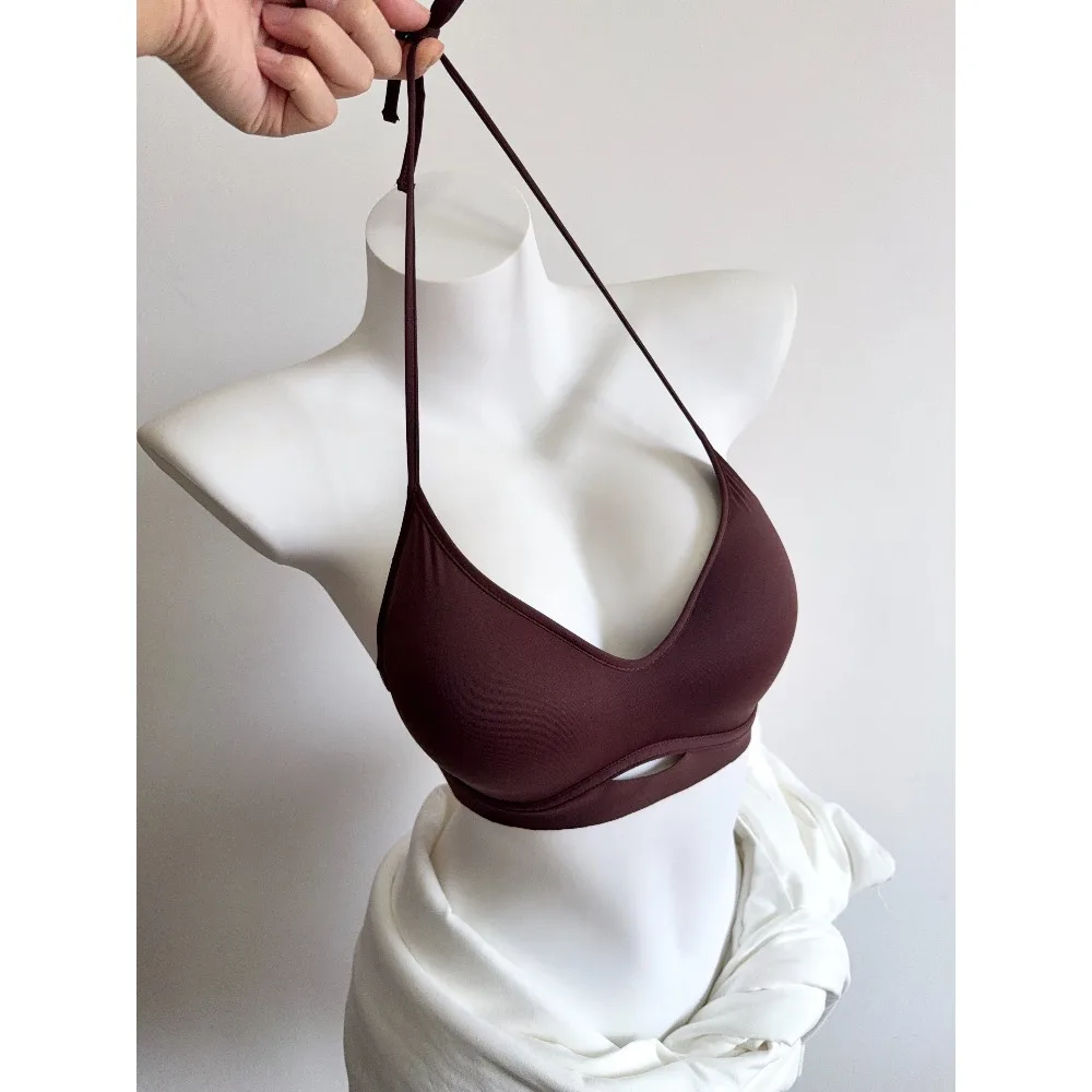 Seamless Halter Tie Bra Wireless Push Up For Small Chest Lift Anti Sag Open Back Women Soft Intimates Daily Party Outfit Wear