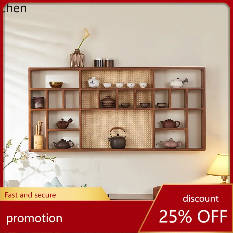CZ  ornament display stand Solid wood rattan storage display Teacup rack Wall hanging Duobao Ge Bogu rack