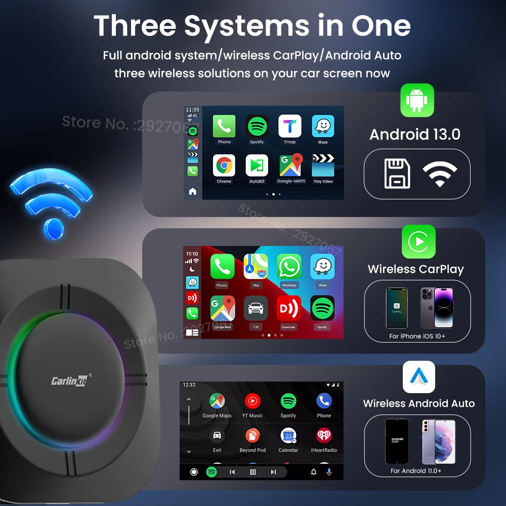 CarlinKit-caja de transmisión inalámbrica para coche, dispositivo de 8 núcleos, Android 13, WiFi 4G + 64G, SM6115
