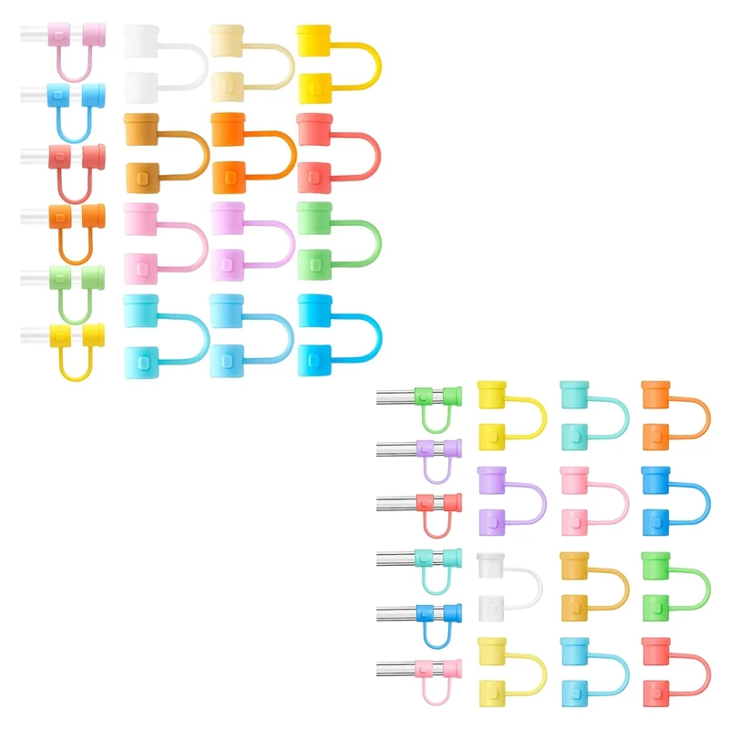 24 Piece Reusable Silicone Straw Cover Colorful Dust-Proof Straw Plug For 10Mm Straws Home Kitchen Party Decoration