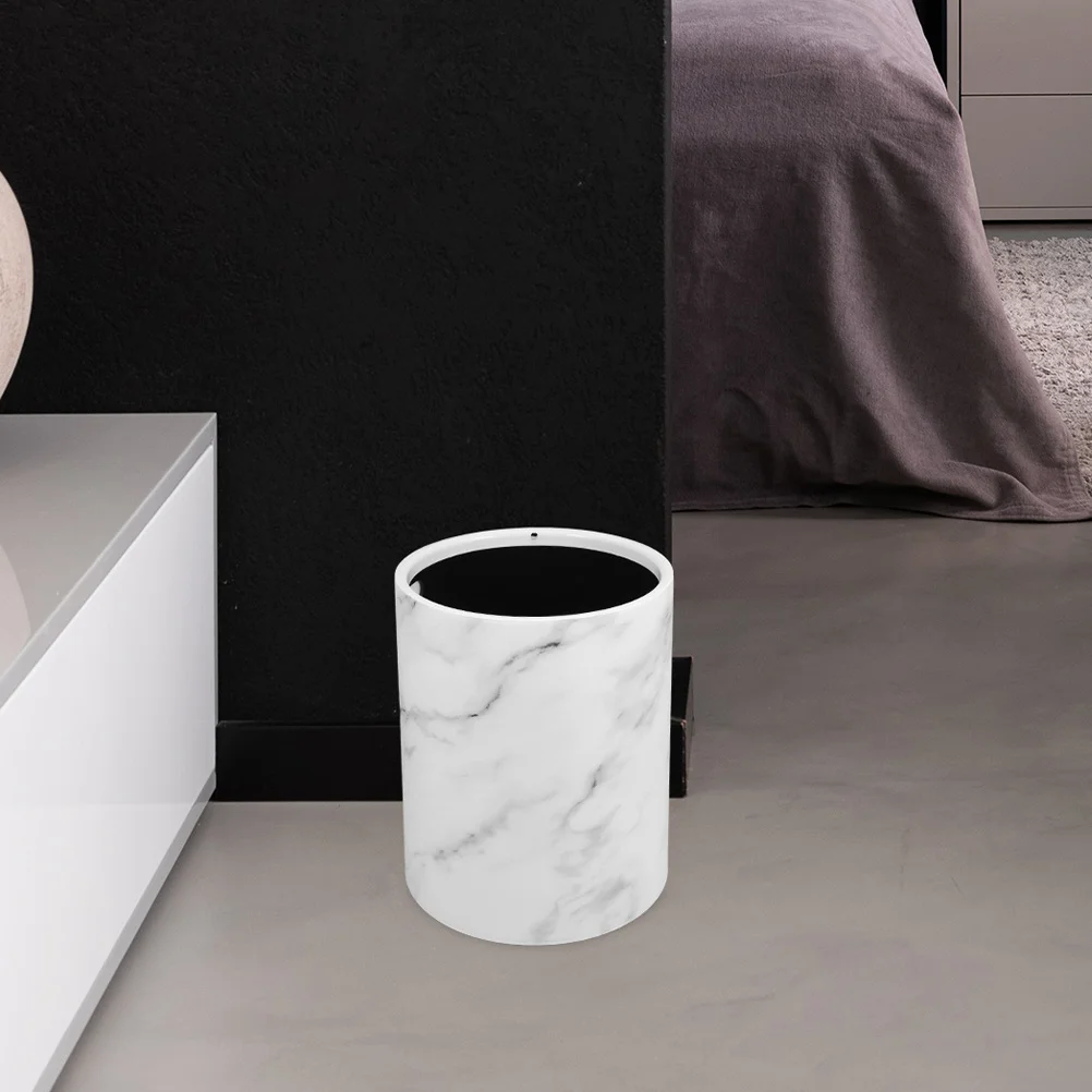 

Kitchen Garbage Can Marble Texture Waste Container Bathroom Bin Trashcan Decorative