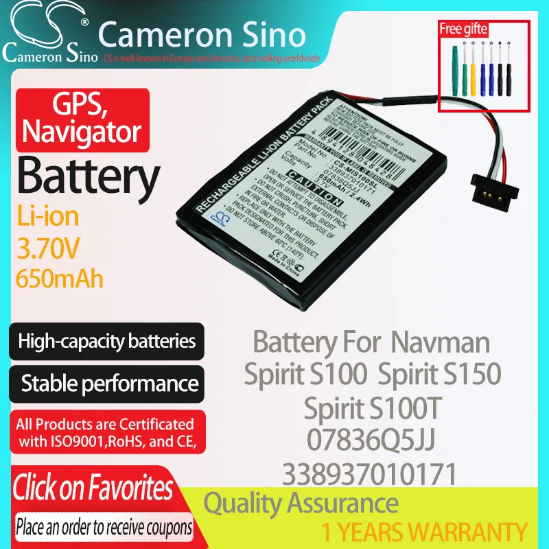 CameronSino Battery for Navman Spirit S100 Spirit S100T Spirit S150 fits Navman 07836Q5JJ 338937010171 GPS,Navigator battery