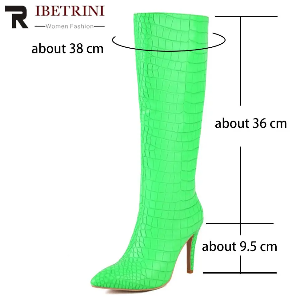 Female Pointed Toe Boots For Women Slip On Fashion Brand New Stiletto Heels Shoes Knee High Med Calf Boots Stone Print Sexy 2022