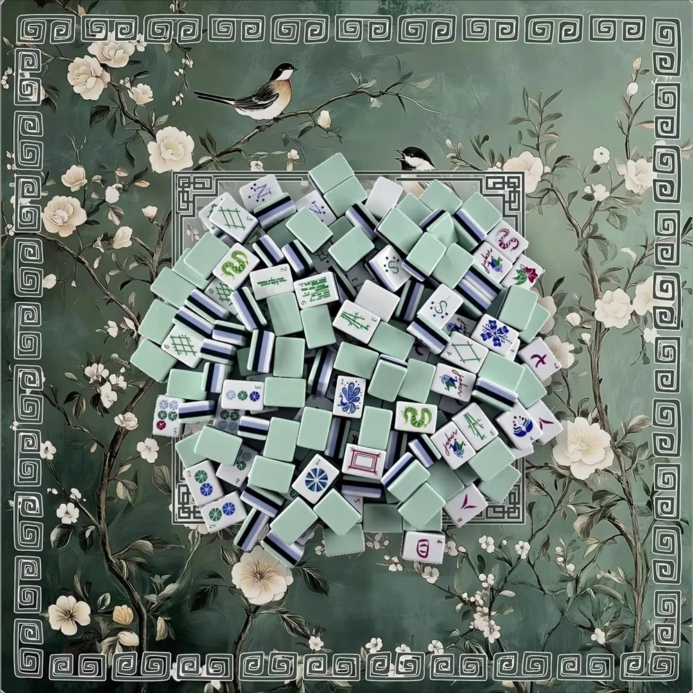 

4-Layer Engraved Mahjong Tiles American Set 160-Tile Pale Blue Acrylic Luxury Sage Garden Chinoiserie Boutique Edition