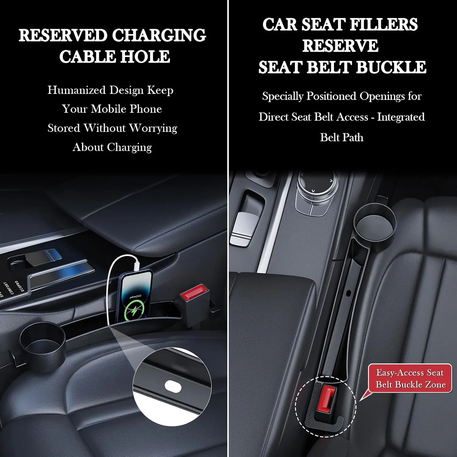 Car Seat Gap Filler Set of 2, Upgraded Car Side Seat Gap Fillers with Organizer, Cup Holder & Hook Function - view 6