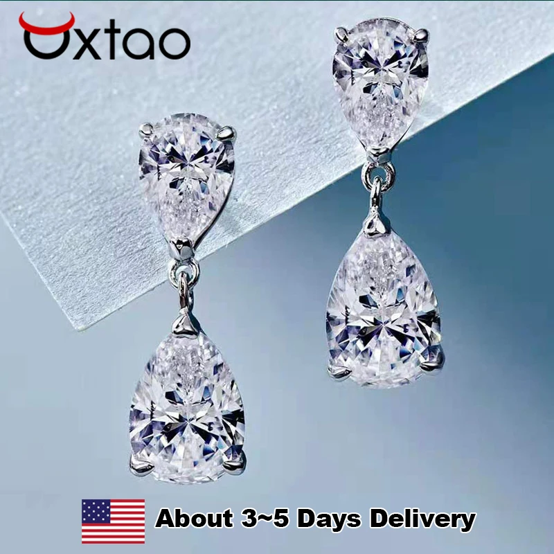 

OXTAO Elegant Dangle Earrings for Women Double Pear Cut Teardrop Cubic Zirconia Luxury Bride Wedding Earrings Trendy Jewelry