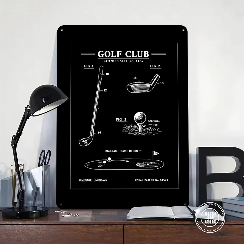 Vintage Golf Club Patent Drawing 3D Printed Texture Poster Personalized Wall Art Retro Metal Tin Signs for Home Decor Items Room