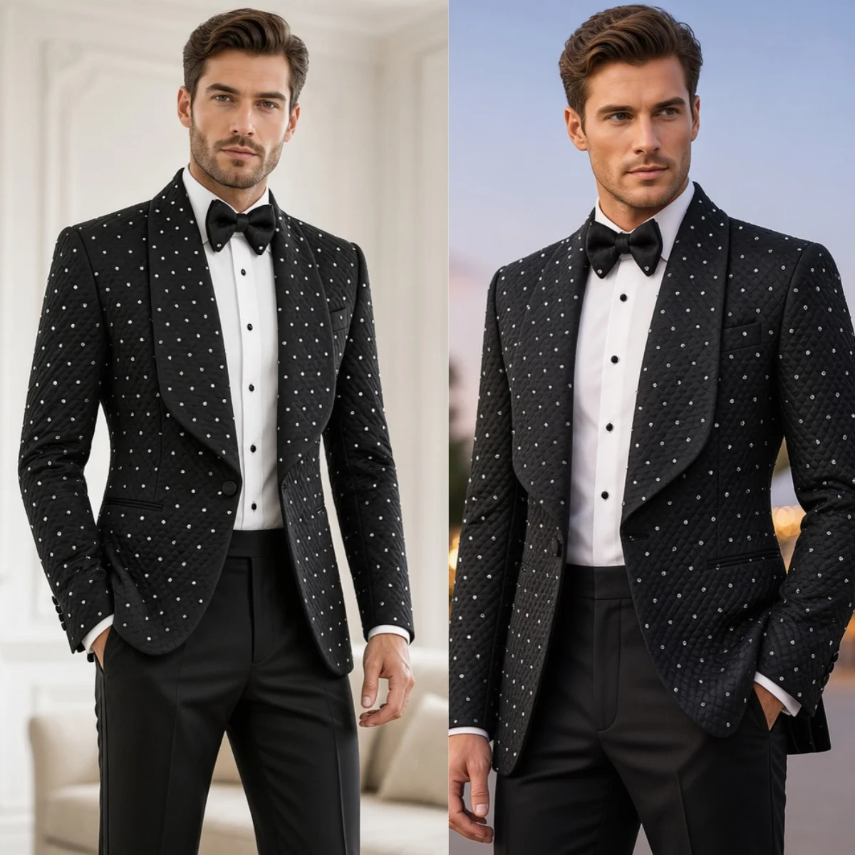 Formal Wedding Tuxedos Design Beaded 2 Piece Set Jacket Pants Men Suit Slim Fit Shawl Lapel Evening Blazers For Party Customized