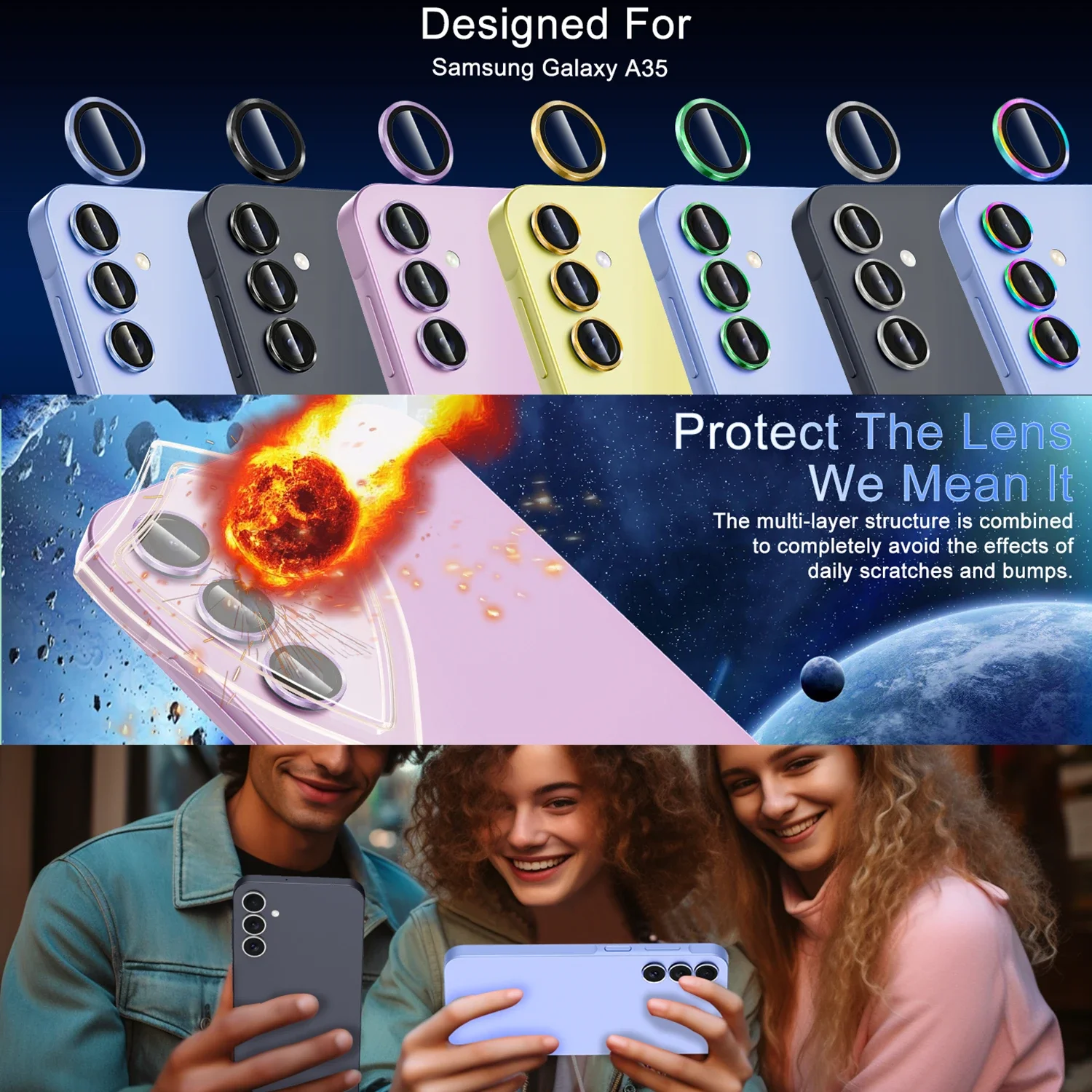 

Metal Camera Ring Protector For Samsung Galaxy A57 S25 S26 Ultra Alloy Lens HD Glass Shinny Cap Locator