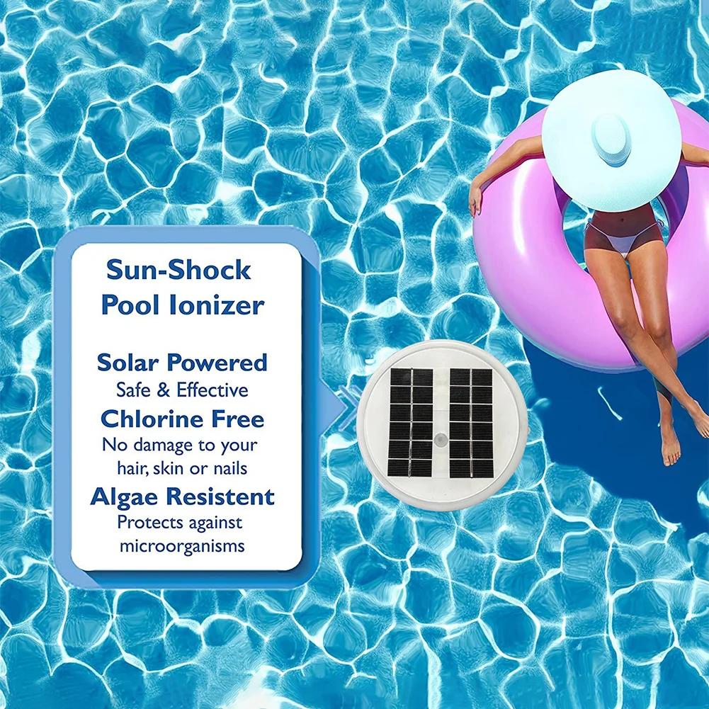 Chlorine-Free Sun Shock & Water Purifier 85% Less Chlorine Solar Copper Pool Ionizer Auto Switch RGB Night Light Up To 35000 Gal