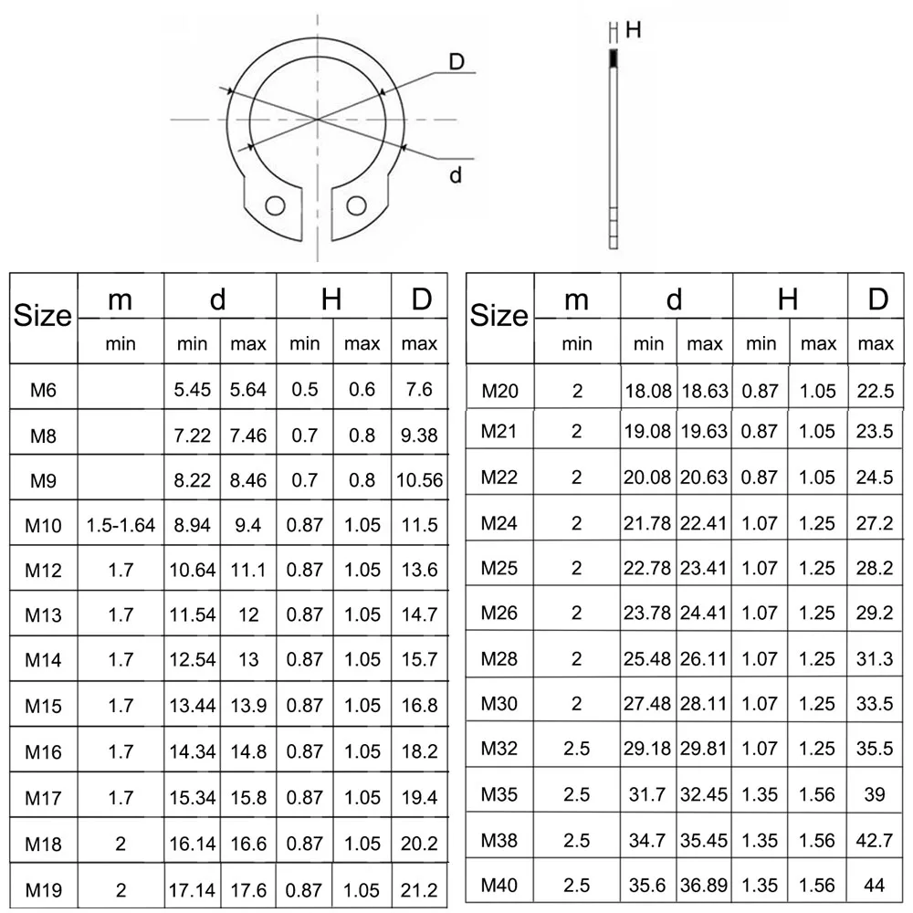 GB894.1 304 Stainless Steel Elastic Retaining Ring for Axis M6 M8 M9 M10 M12 M13 M14  M15 M16 - M40 External Snap Washer Circlip