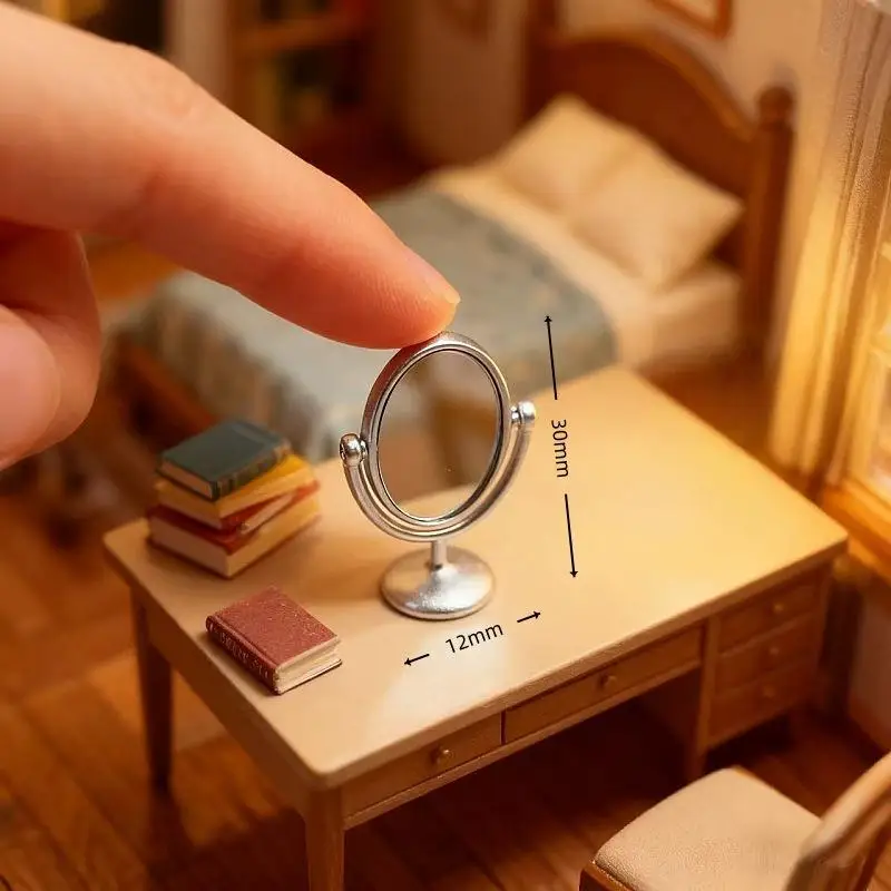 1Pcs 1:12 Dollhouse Mini Retro Mirror Dressing Table Vintage Bathroom Furniture Dollhouse Ornament Doll Accessories view 4