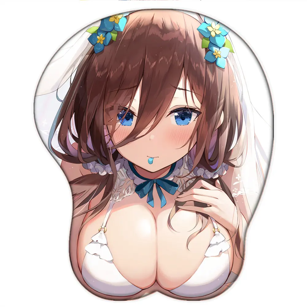 Nakano Miku Cho Anime Đi-Toubun No Hanayome Oppai 3D Tấm Lót Chuột Có Đệm Cổ Tay Silicone Gel Bo Rã