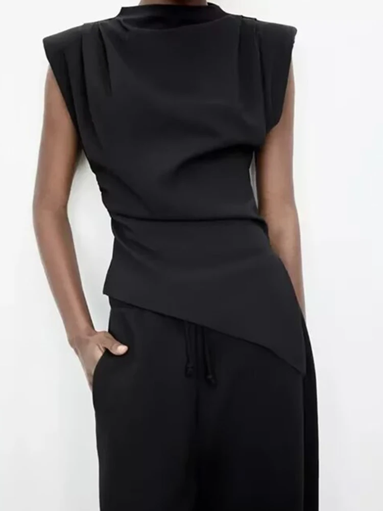 Haut sans manches à volants, nouvelle mode européenne et américaine, décoration Simple à volants, haut sans épaules