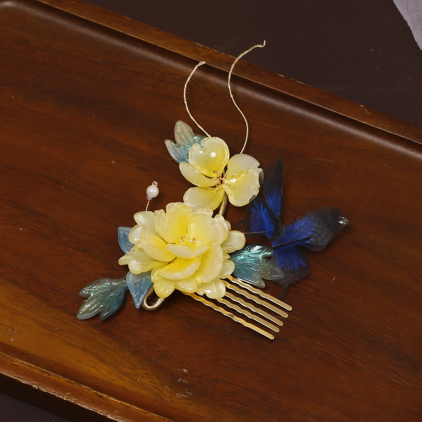 Chinese Style Yellow Glaze Flower Hair Accessories Set Tassel Hair Clip Hair Comb Hanfu Hair Jewelry For Cosplay Photo Shoot Wed 3