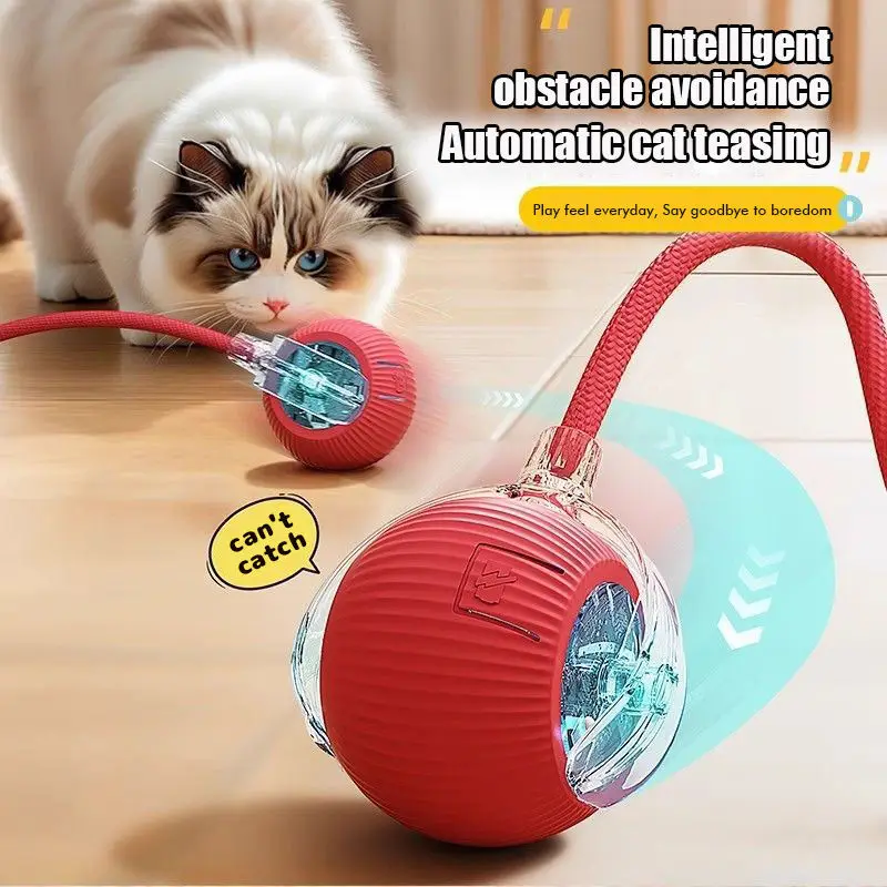 Brinquedo Interativo Automático para Gatos com Bola Elétrica Recarregável, Imitação de Rato com Cauda Falsa para Brincadeiras de Animais de Estimação