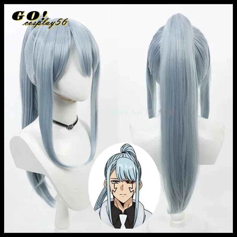 

Mashle Abyss Razor Cosplay Wig Ponytail Bangs Grey Blue Straight Synthetic Hair Anime Magic Muscles Role Play Headwear72b