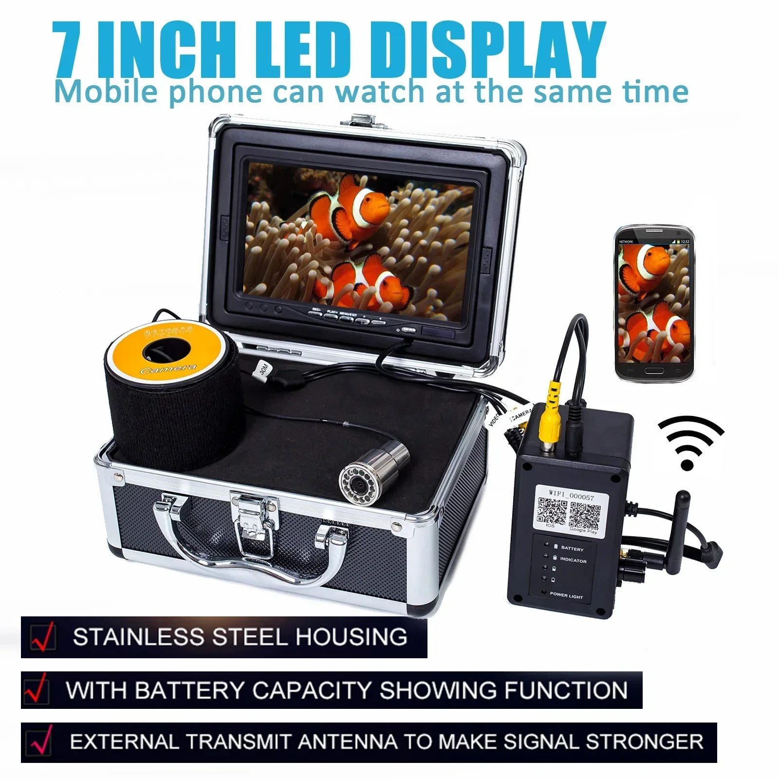 WF13-plus Fishfinder Vissen Camera 7 inch monitor Waterdicht Onderwater 15/30/50 M Kabel 12 stks IR Infrarood LED 12 stks Witte LED