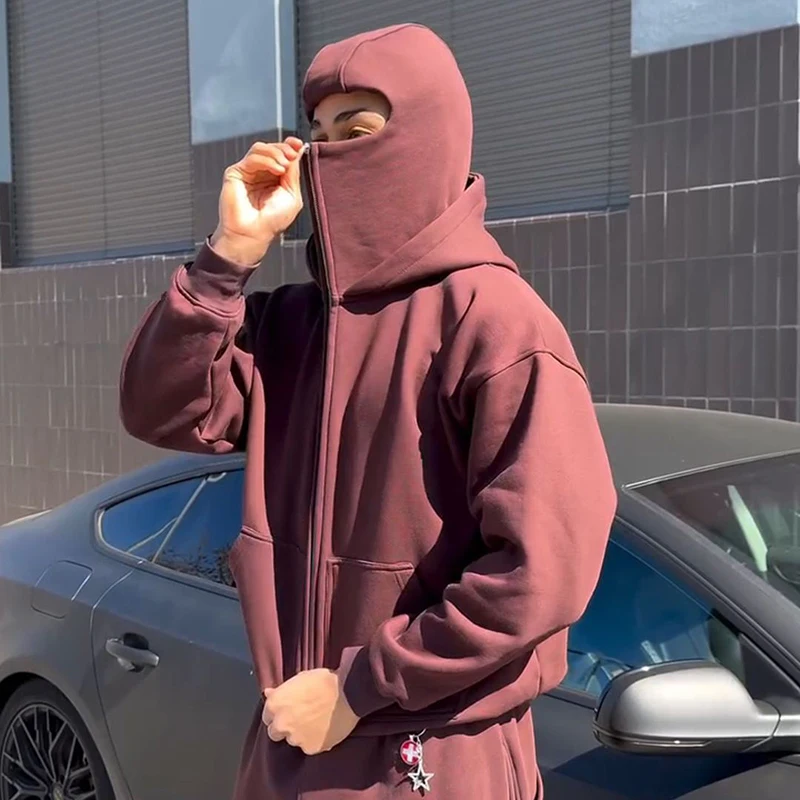 النينجا نمط مقنعين البلوز الخريف الشتاء طويلة الأكمام سستة سترة مزدوجة الرأس قبعة قناع وظيفية عارضة الشارع الشهير #6