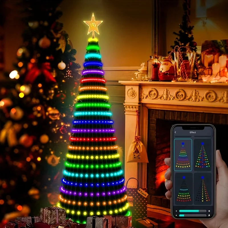 スマートクリスマスツリーライト リモコン＆アプリ制御 400個のRGB LEDビーズ 音楽同期タイマー付き ホリデークリスマスデコレーション用