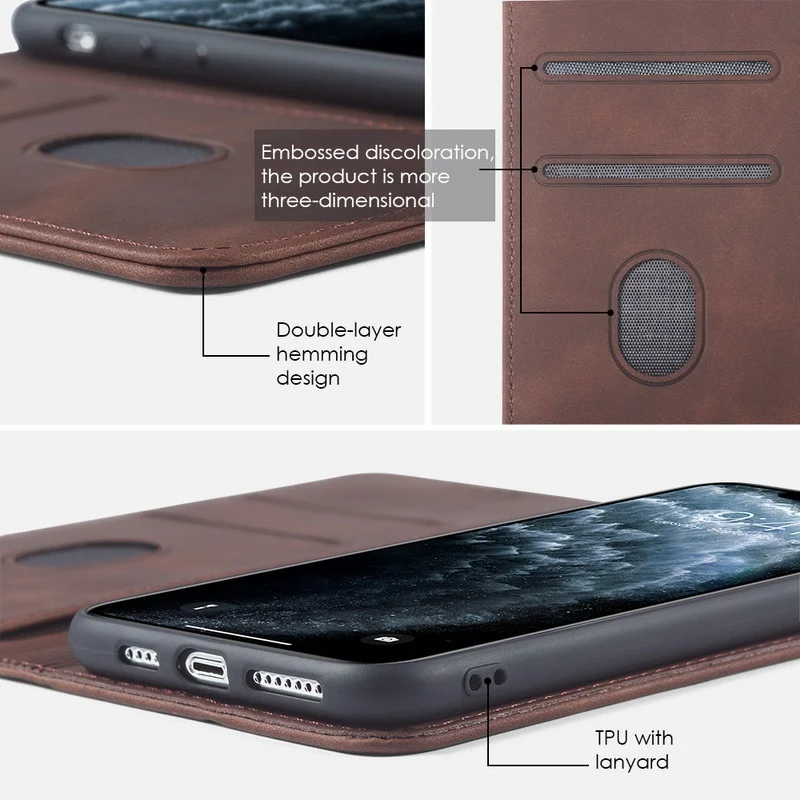 For iPhone 16 Pro Max 17 18Pro 15 Plus Flip Cell Phone Cover Magnetic Flip Cover PU Leather TPU Holder Mobile Phone Case view 3