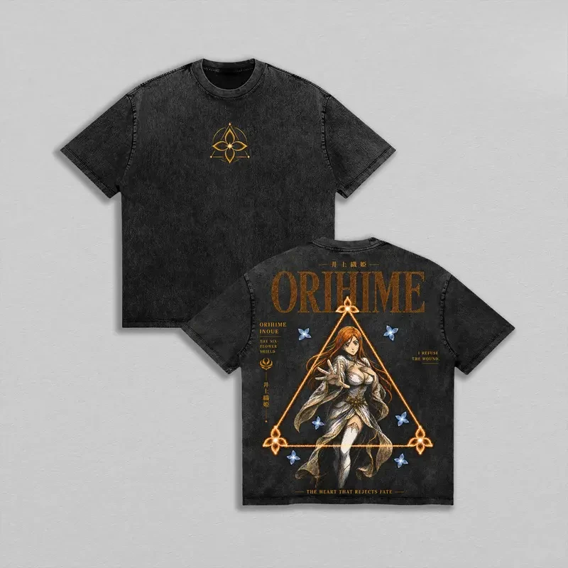 Orihime Inoue BLEACH Anime T-shirt Men Women Clothing Vintage Washed Oversized T Shirt Summer Short Sleeve Cotton Tee Clothes